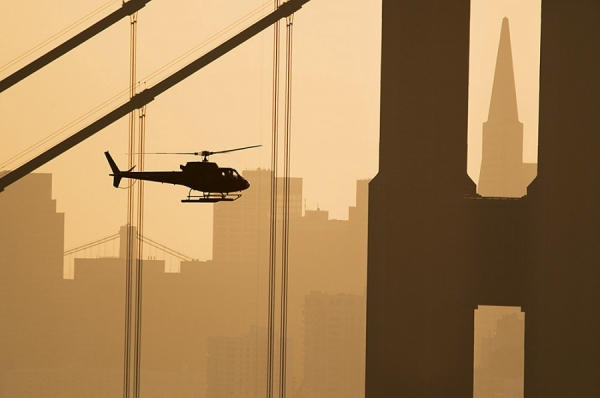 Photograph Mitchell Funk Helicopter Golden Gate Bridge on One Eyeland