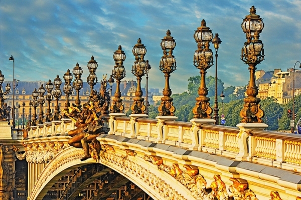 Photograph Mitchell Funk Lampposts On Pont Alexandre Iii on One Eyeland