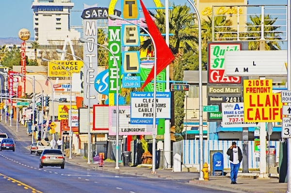 Photograph Mitchell Funk Las Vegas Fremont Street Motels on One Eyeland