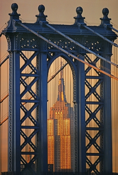 Photograph Mitchell Funk Manhattan Bridge Empire State Building on One Eyeland