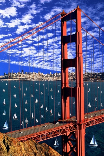 Photograph Mitchell Funk Sailboats Golden Gate Bridge on One Eyeland
