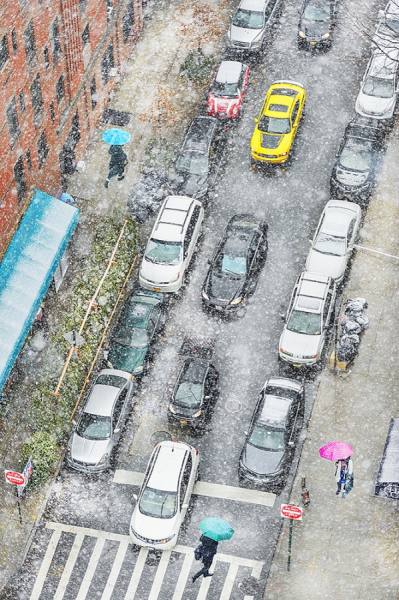 Photograph Mitchell Funk Snow Street From Above on One Eyeland