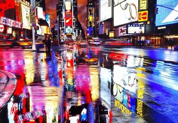 Photograph Mitchell Funk Times Square Rain Reflections on One Eyeland