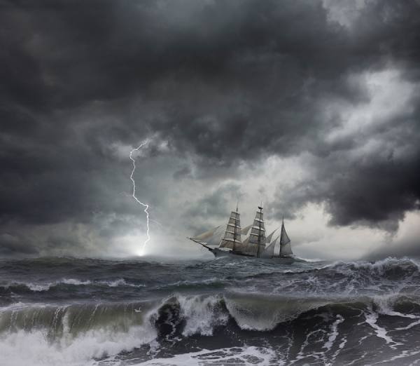 Photograph John Lund Ship In Lightning Storm on One Eyeland