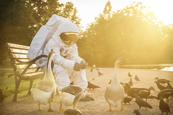 Photograph Terry Vine Astronaut Feeding Ducks on One Eyeland