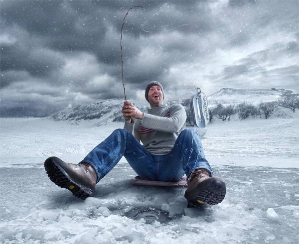 Photograph Adrian Sommeling Ice Fishing on One Eyeland