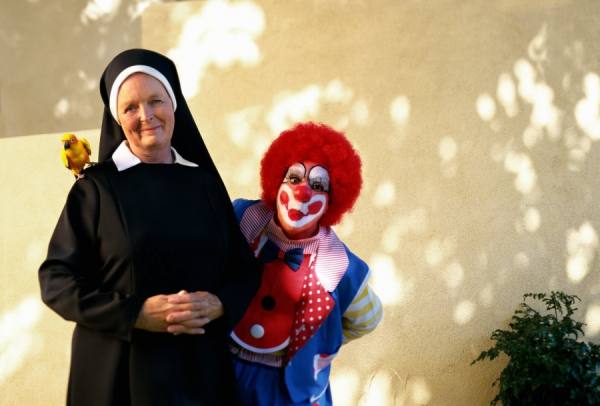 Photograph Jim Erickson Nun With Clown on One Eyeland