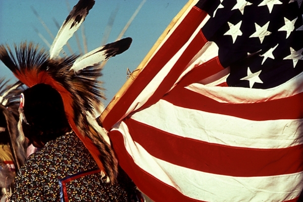 Photograph John Running Native American  Flag Barer on One Eyeland