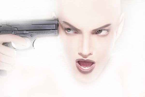 Photograph Lionel Deluy Girl With Gun on One Eyeland