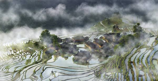 Photograph Thierry Bornier Village Terraces In The Mist on One Eyeland