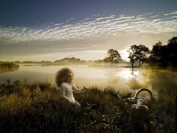 Photograph Roelof Lars Girl With Frog In Misty Landscape on One Eyeland