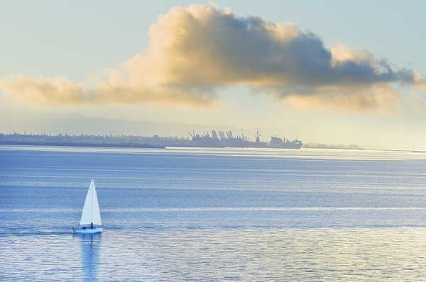 Photograph Mitchell Funk Sailboat On Silver Water on One Eyeland