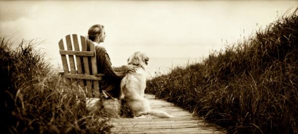 Photograph Peter Leverman Woman And Dog At Beach on One Eyeland