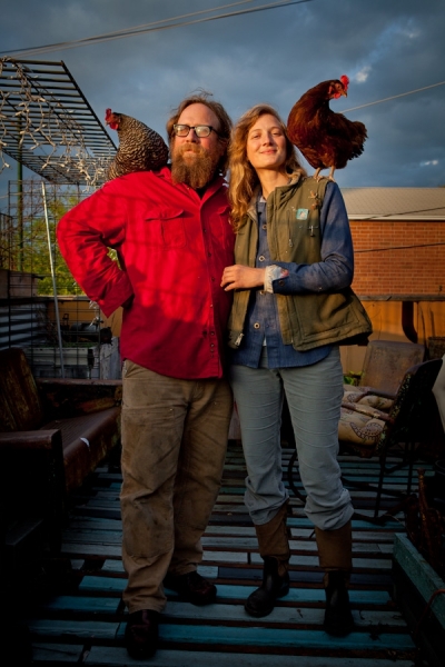 Photograph Jim Newberry Nat And Michelle With Chickens on One Eyeland