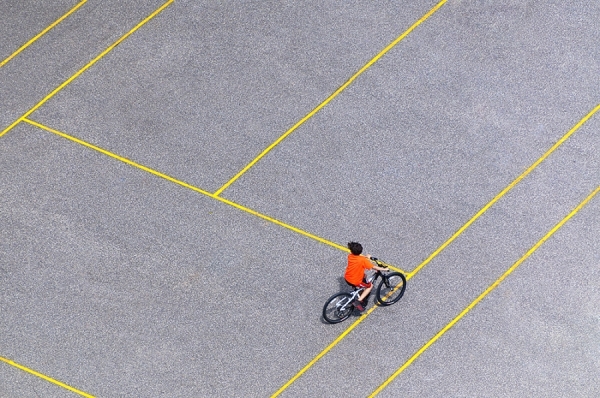 Photograph Mitchell Funk Bike Yellow Lines on One Eyeland