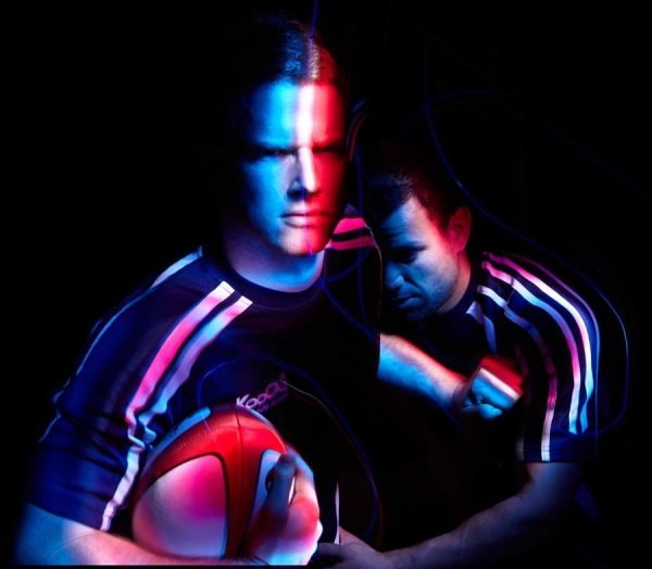 Photograph Atton Conrad Light Painted Harlequin Rugby Players on One Eyeland