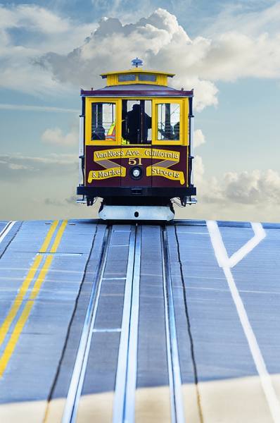 Photograph Mitchell Funk Street Lines And Cable Car on One Eyeland