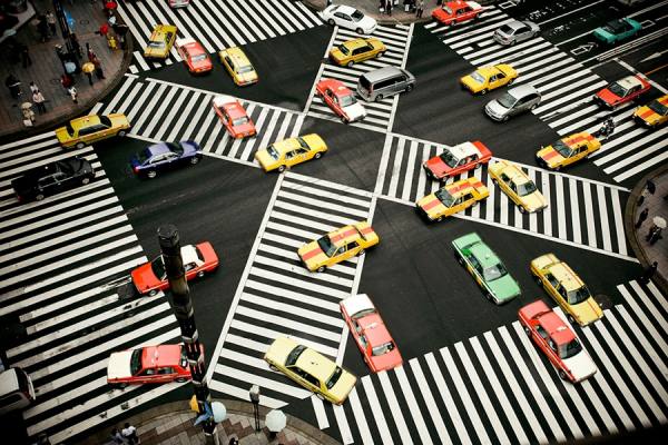 Photograph Patrick Curtet Shibuya Crossing Cars on One Eyeland