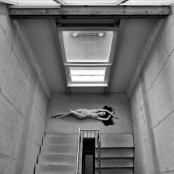 Nude in the staircase-Madhur Shroff-bronze-black_and_white-2491