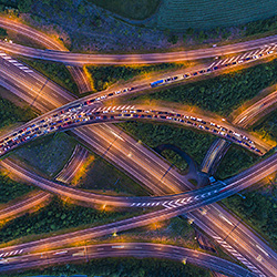 Highway Interchange at Night-Heinz Gutersohn-bronze-landscape-384
